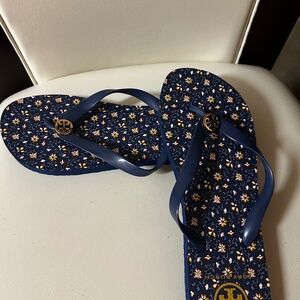 Tory Burch Flip Flops, Size 11. Navy Blue